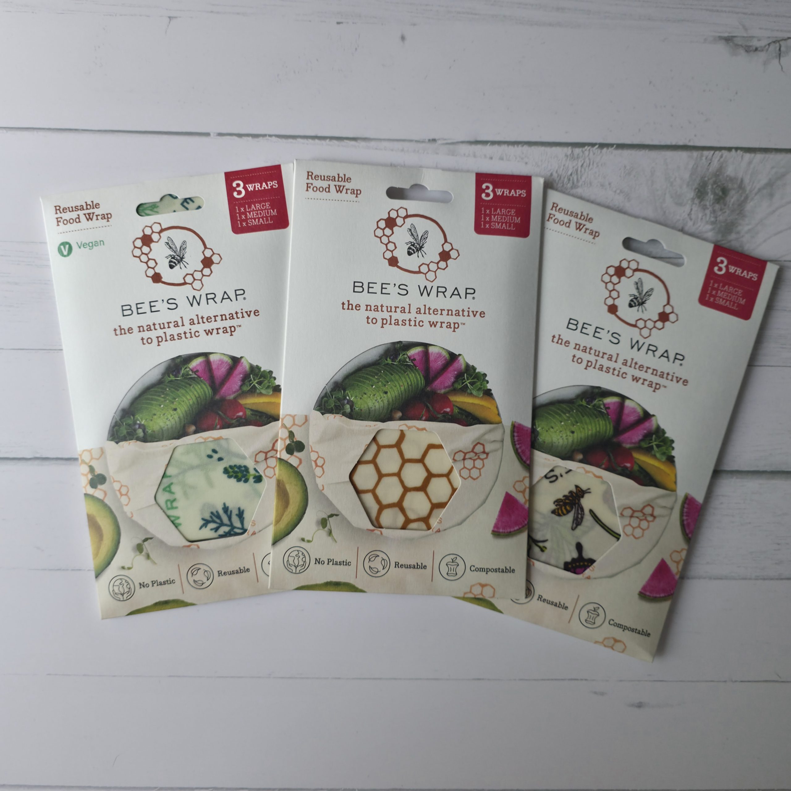 Bee's Wrap Reusable Food Wraps - Assorted 3-Pack (Small, Medium, Large)